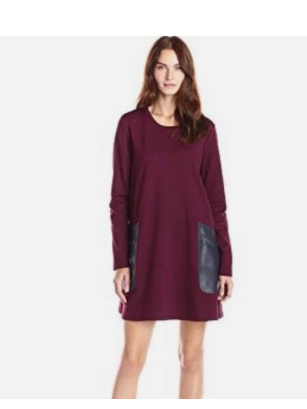BCBGMaxAzria Burgundy Long-Sleeve Dress Navy Pocket Accents women M y2k fall